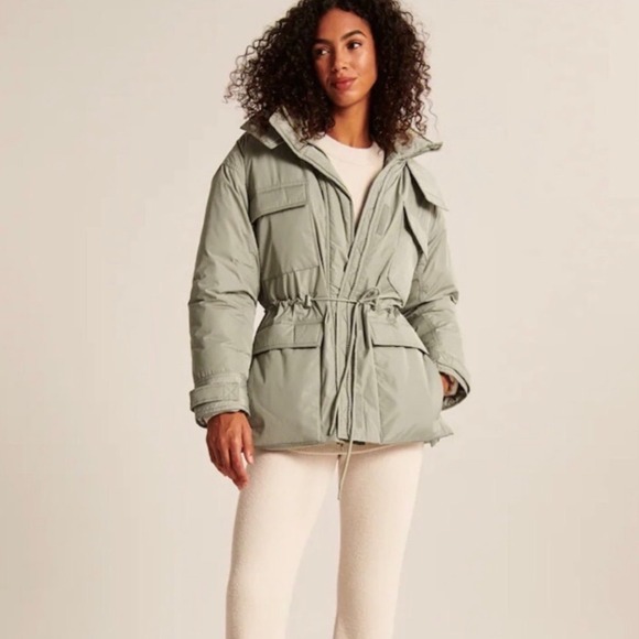 Abercrombie Fitch Jackets & Blazers - Abercrombie Fitch Womens Green Utility Parka Jacket Drawstring Waist Hooded
